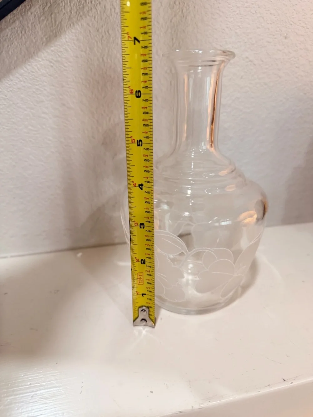 Vintage Etched Glass Vase Floral Clear Bud Vase Minimalist Decor